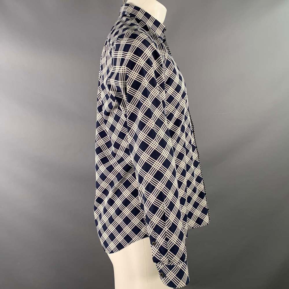 PRADA Navy White Plaid Cotton Button Up Long Sleeve Shirt - Picture 2 of 7